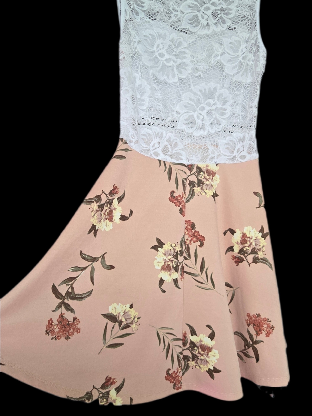 🌸 Ardene Lace Bodice Floral Skater Dress | White & Blush | Size M